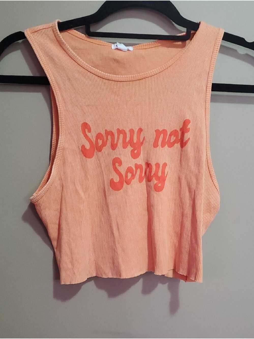 Garage Peach Ribbed 'Sorry Not Sorry' Crop Tank Size Small